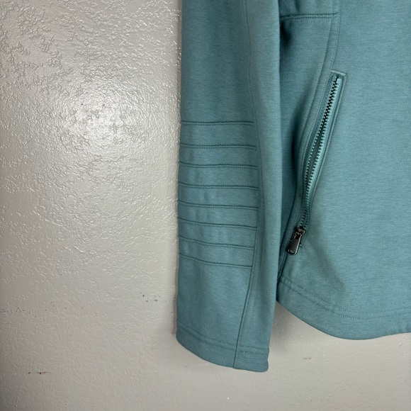 Athleta Small Tiffany Blue Work Out Moto Ribbed Jacket Zipper Front Zip Pockets - Picture 11 of 16